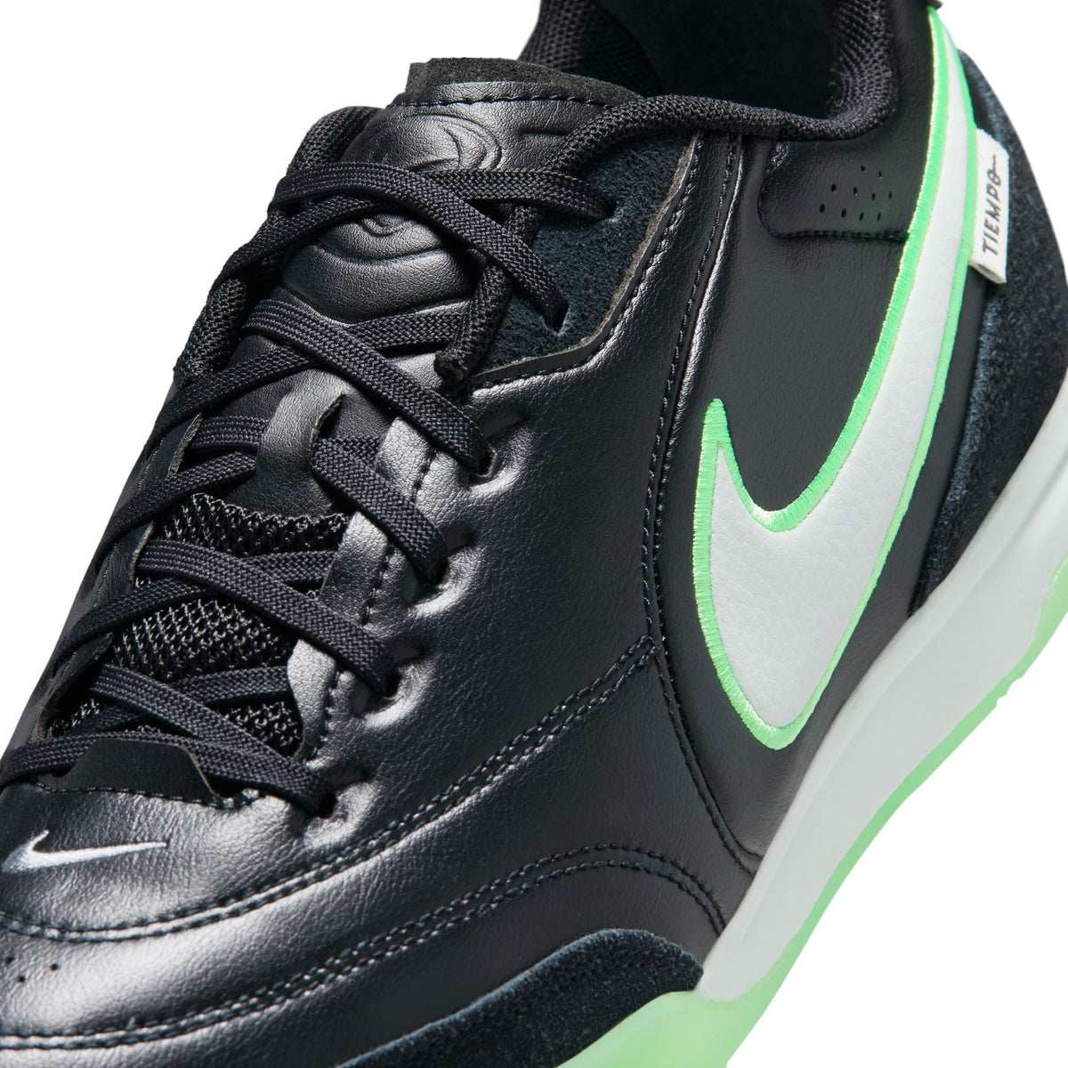 Nike Tiempo Streetgato IN Indoor/Court Low-Top Soccer Shoes- Black/Illusion Green/Black