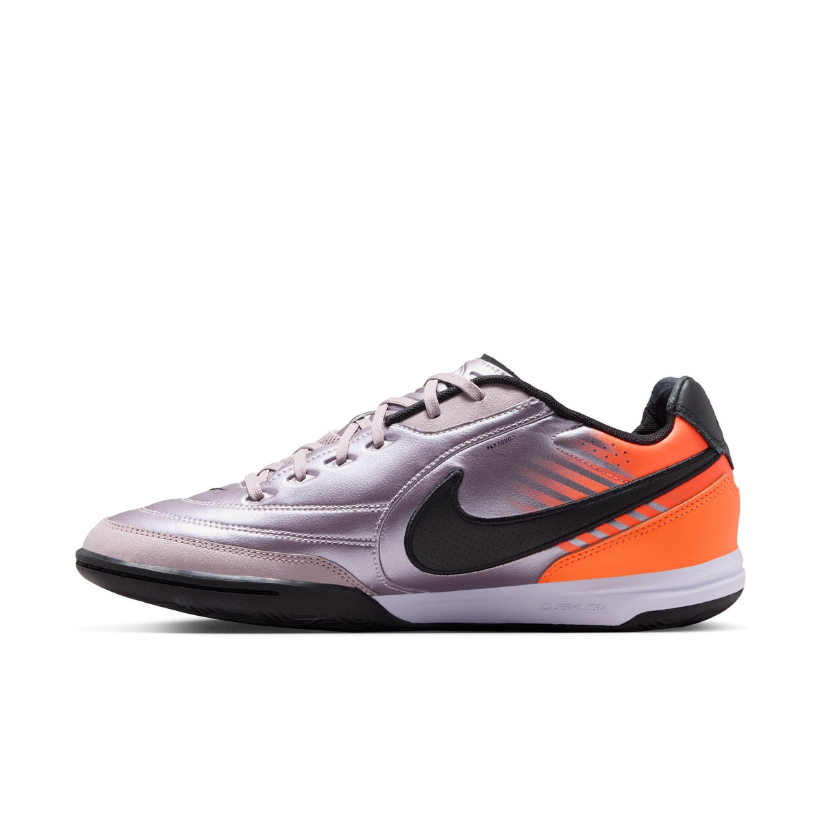 Nike Tiempo Streetgato PRM Heritage IN Indoor/Court Low-Top Soccer Shoes- Bleached Lilac/Black/Total Orange