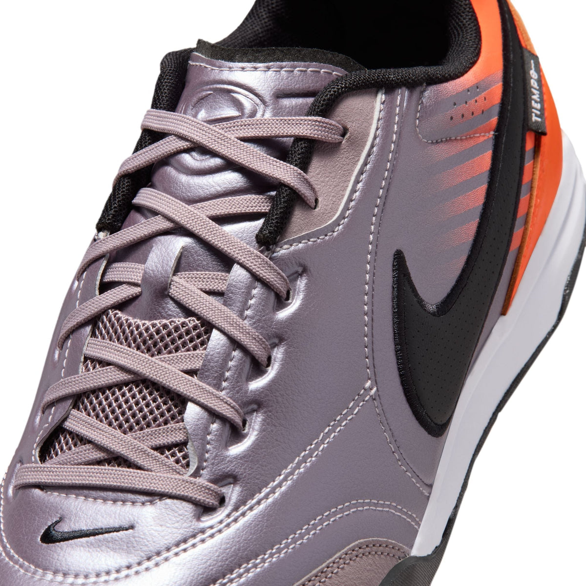Nike Tiempo Streetgato PRM Heritage IN Indoor/Court Low-Top Soccer Shoes- Bleached Lilac/Black/Total Orange