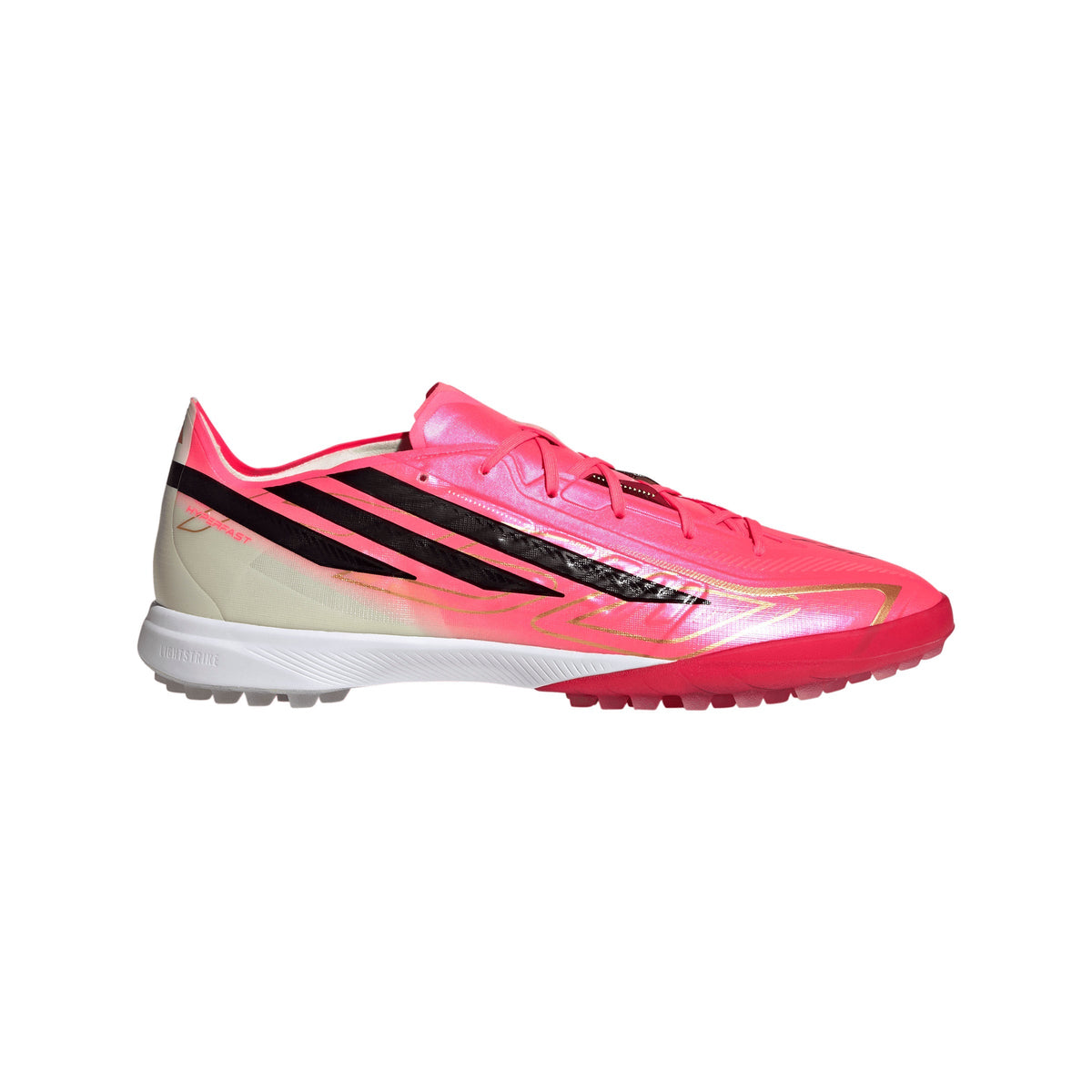 adidas F50 Hyperfast Pro TF Turf Soccer Cleats - Solar Turbo / Core Black / Gold Metallic
