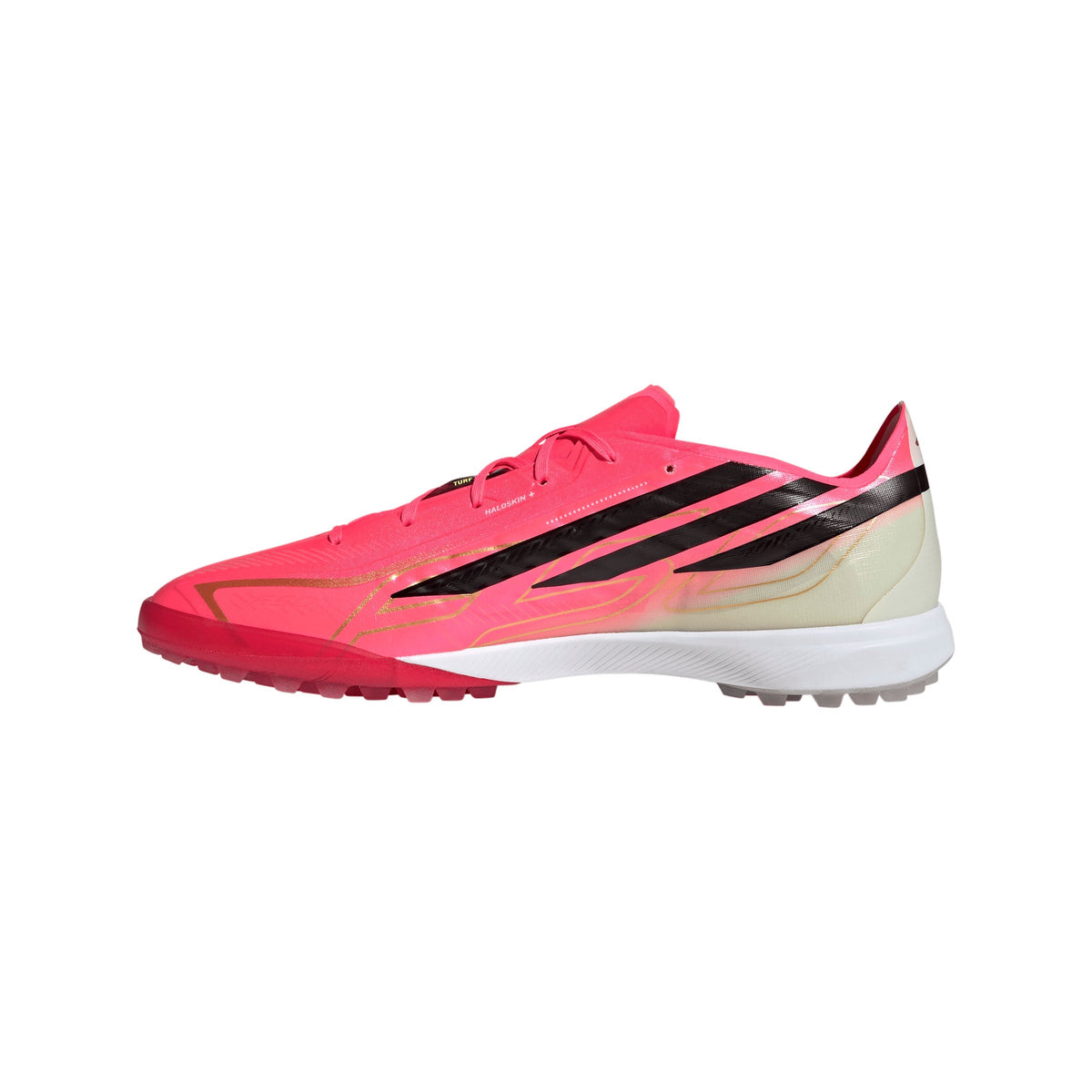 adidas F50 Hyperfast Pro TF Turf Soccer Cleats - Solar Turbo / Core Black / Gold Metallic