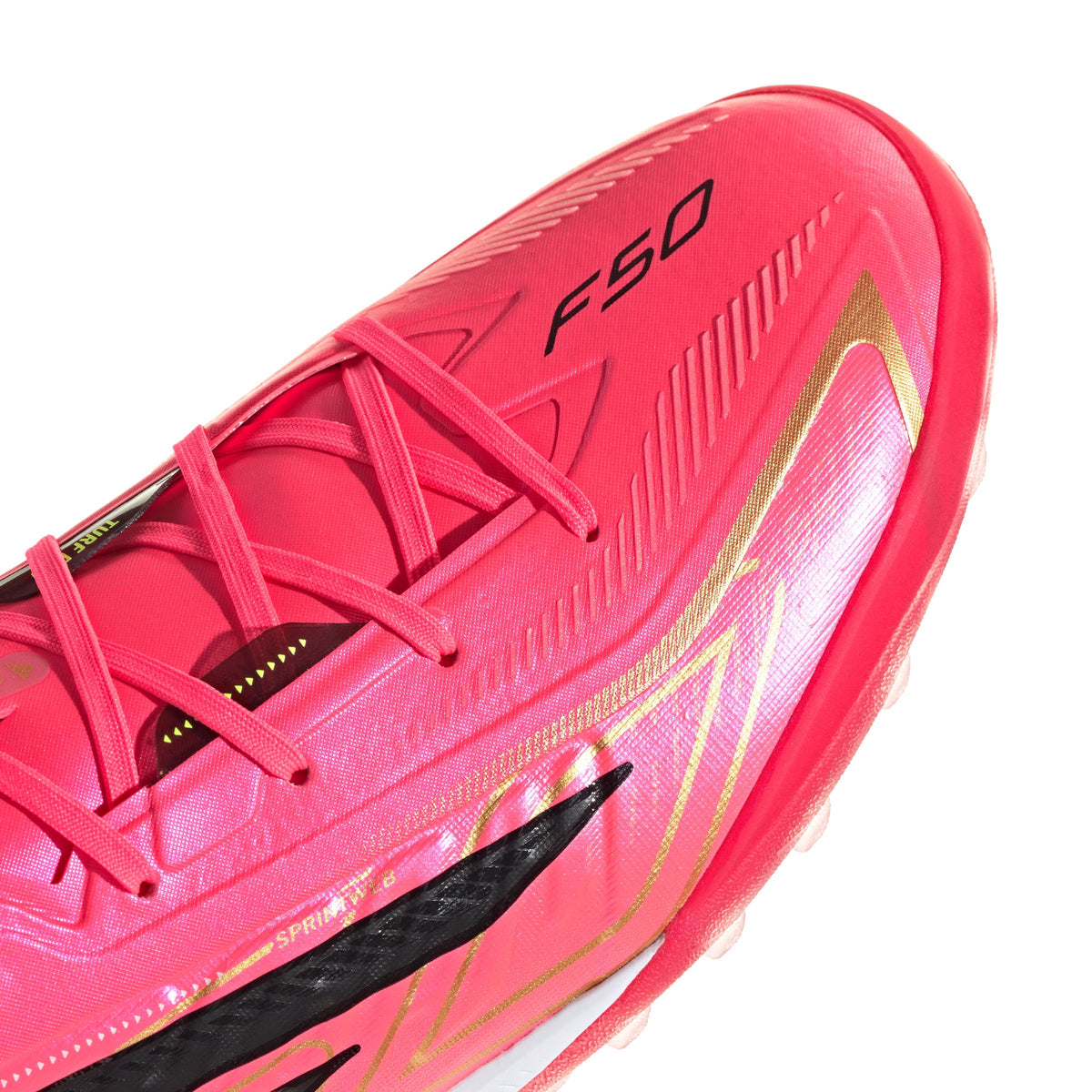 adidas F50 Hyperfast Pro TF Turf Soccer Cleats - Solar Turbo / Core Black / Gold Metallic