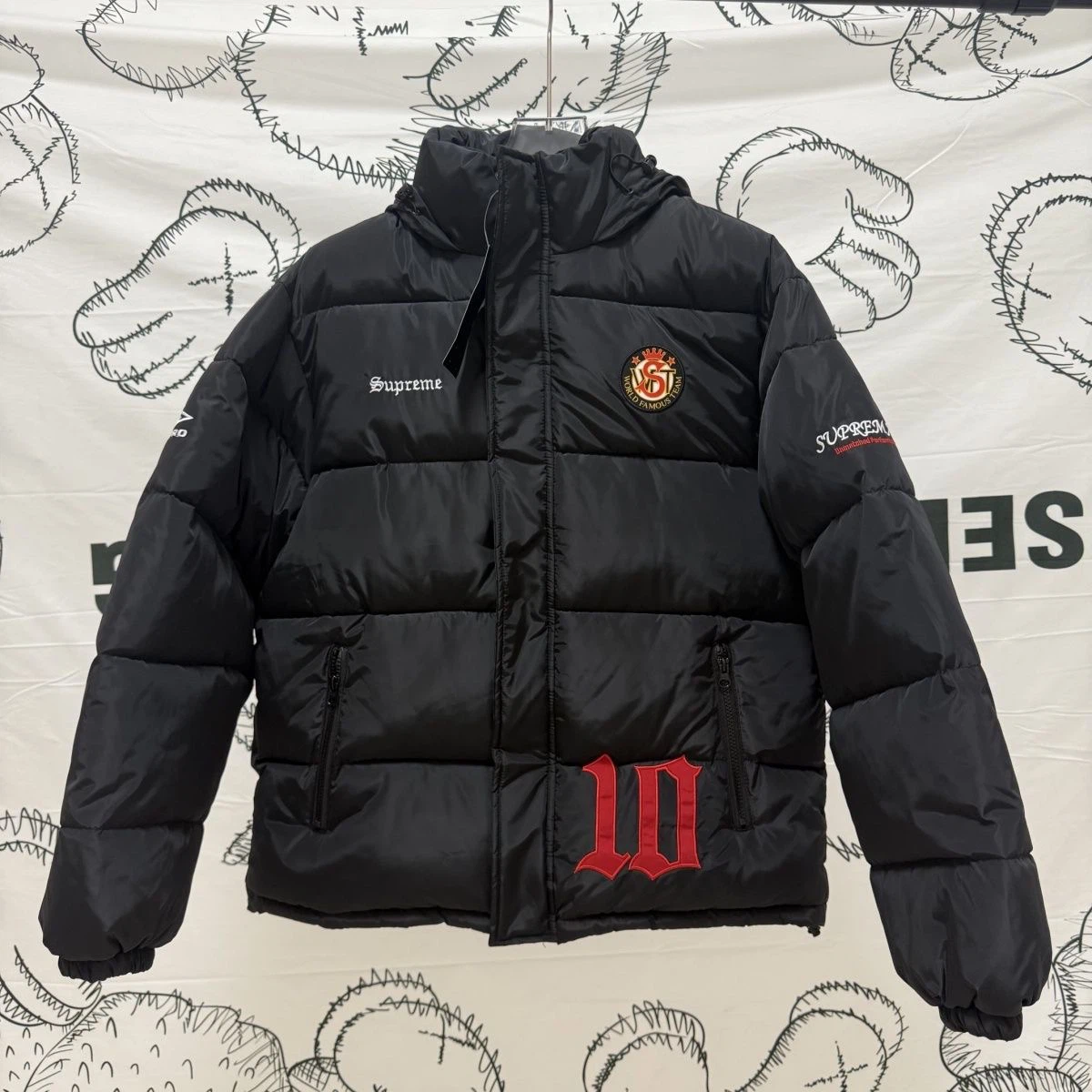 Supreme x Umbro Men Hooded Puffer Jacket Embroidered Football Winter Coat