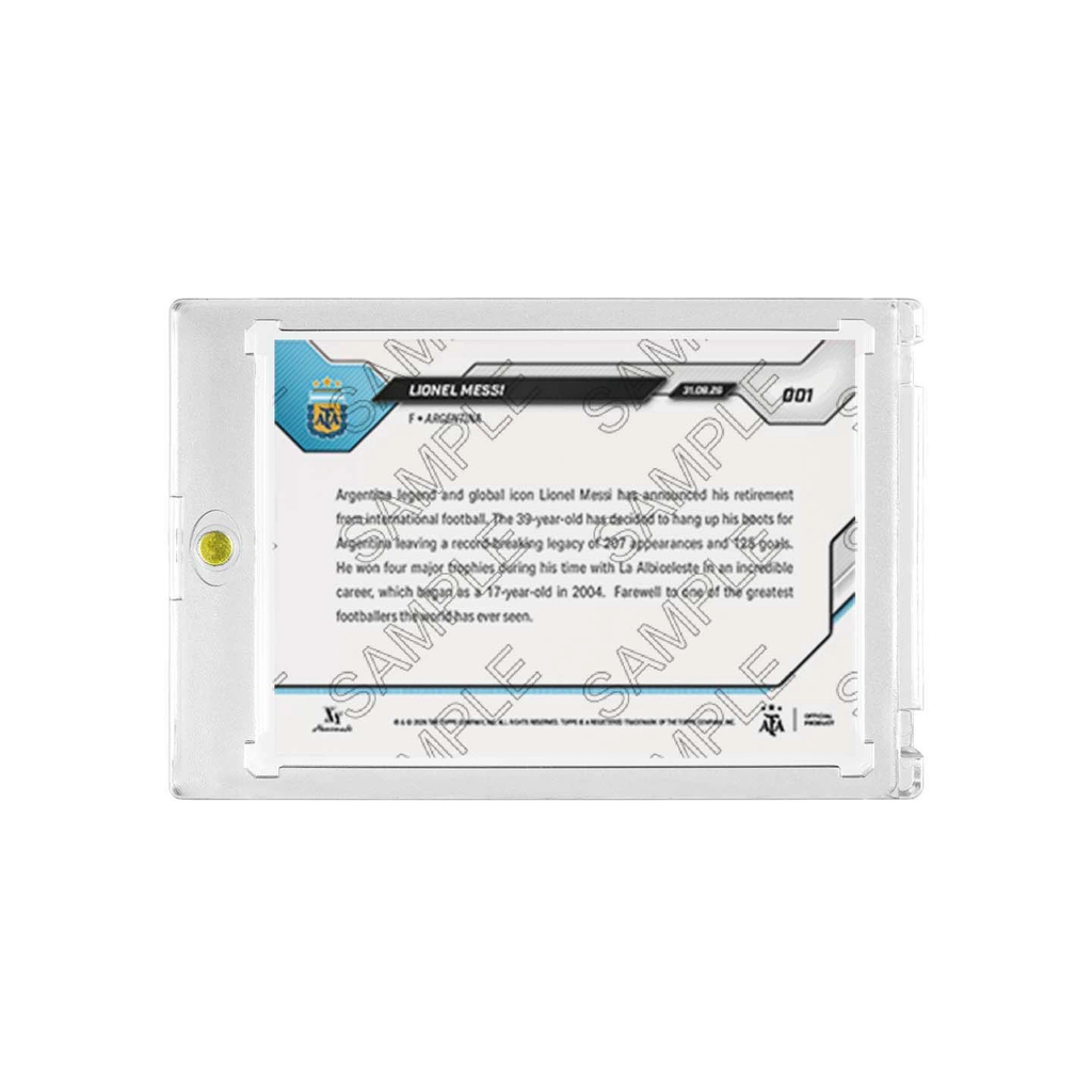 Lionel Messi Argentina 1/1 Printed‑Signature Collectible Card, Topps Now Retirement Tribute Fan‑Made Card with Magnetic One‑Touch Holder