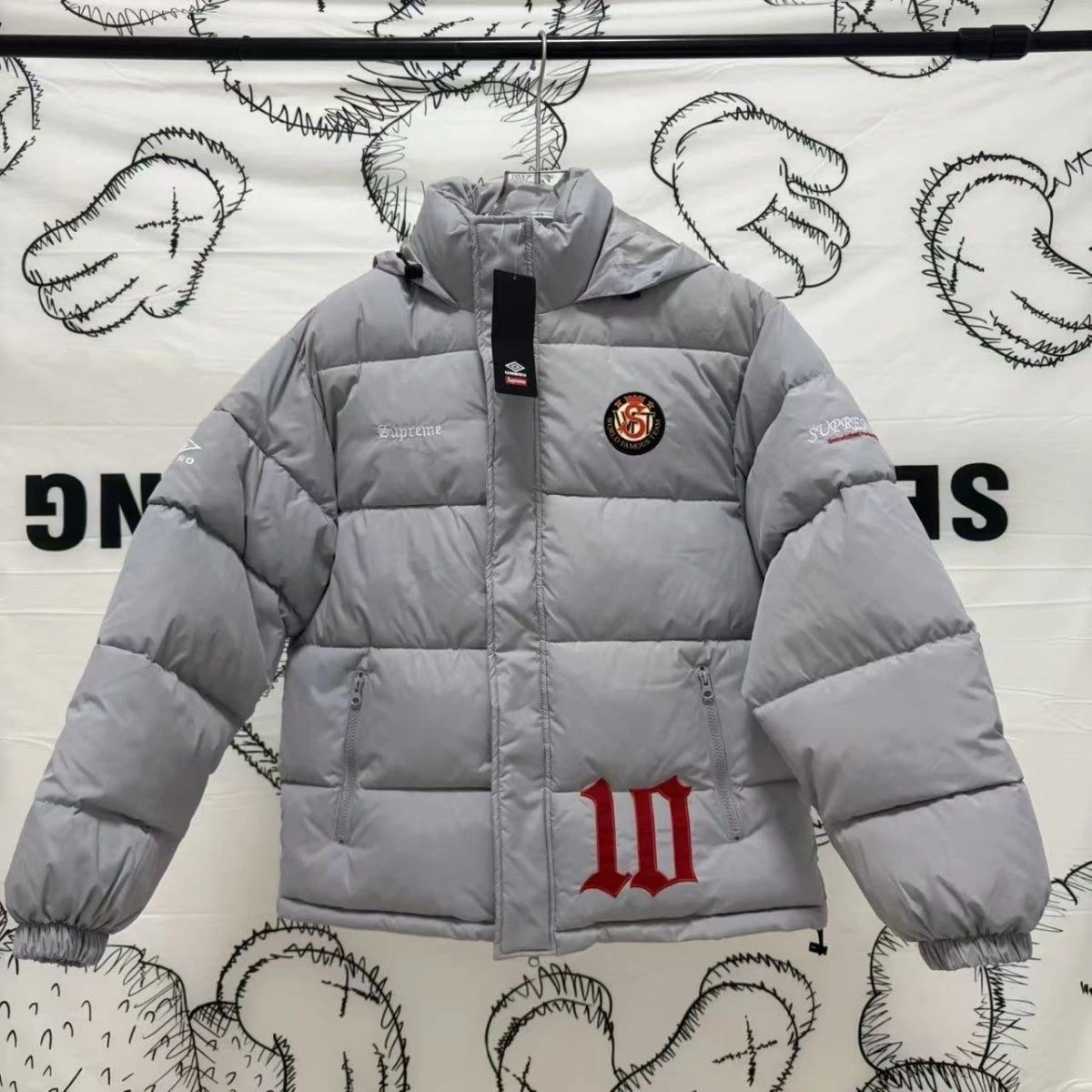 Supreme x Umbro Men Hooded Puffer Jacket Embroidered Football Winter Coat