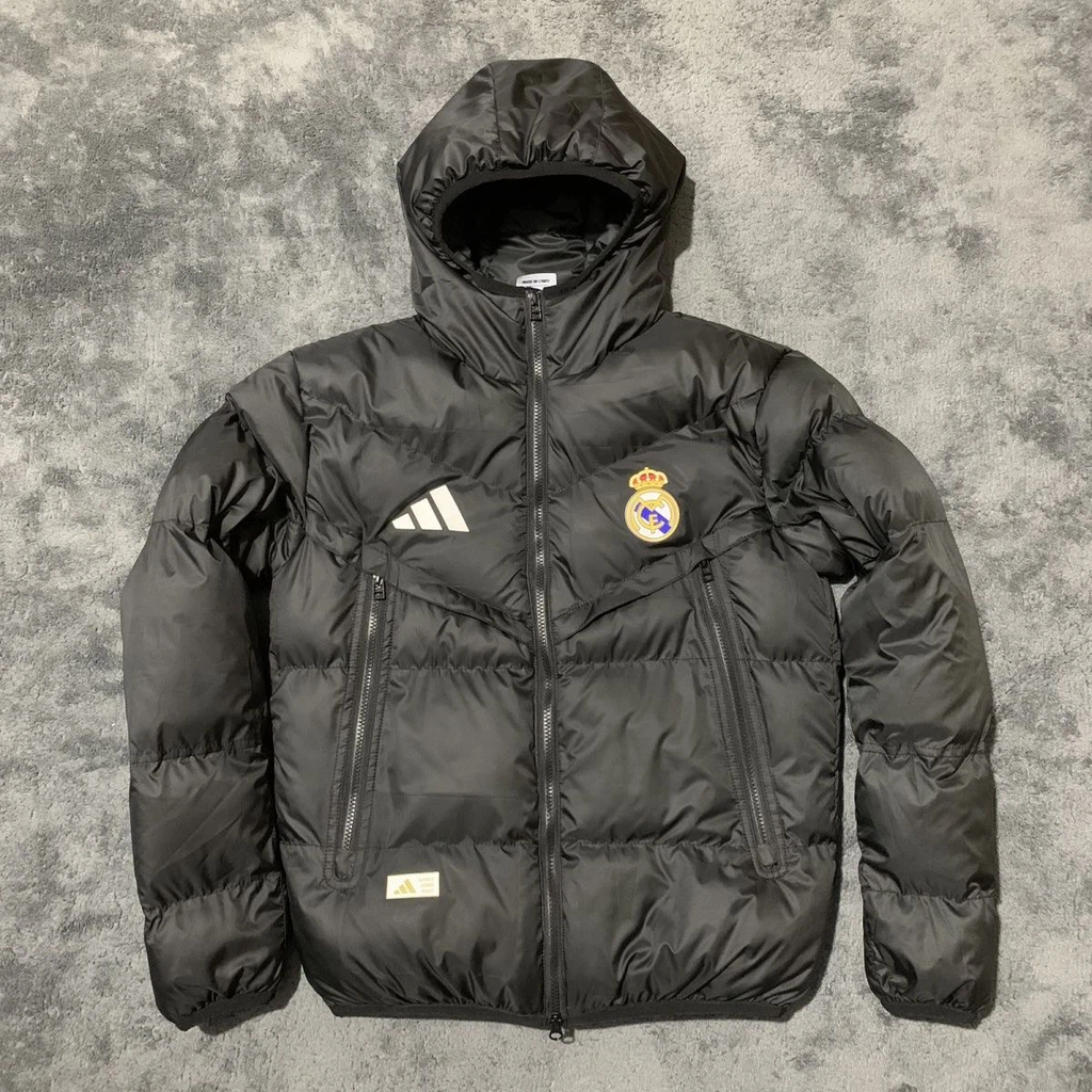 Real Madrid CF Men Full‑Zip Padded Hooded Jacket Warm Winter Soccer Outerwear
