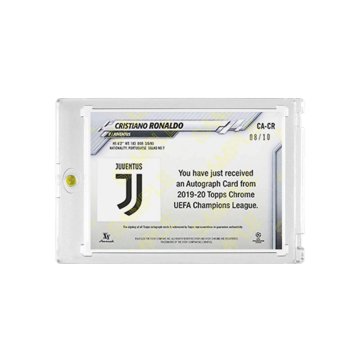 Cristiano Ronaldo Juventus 08/10 Printed‑Signature Collectible Card, 2019‑20 Topps Chrome UCL Inspired Fan‑Made Card with Magnetic One‑Touch Holder
