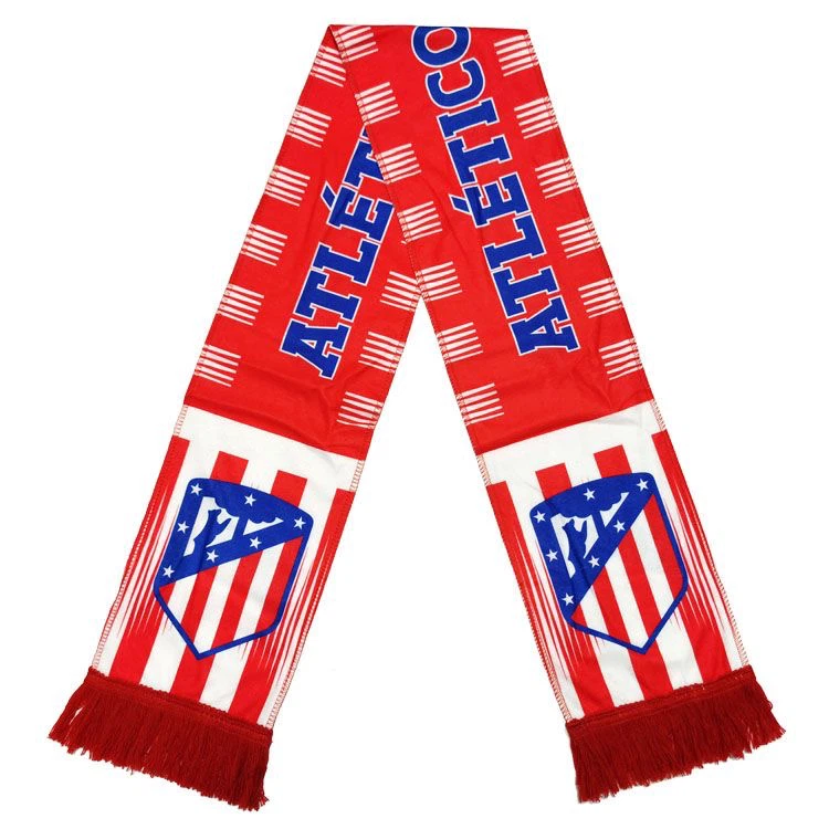 Atletico Madrid Fan Scarf Red White Stripe Tassel
