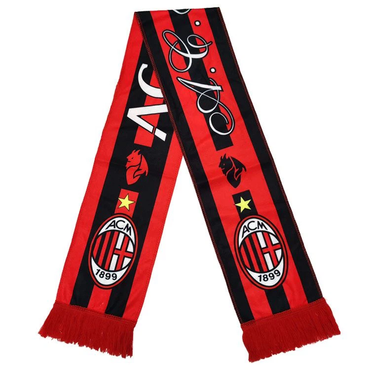 AC Milan Fan Scarf Red Black Stripe Tassel