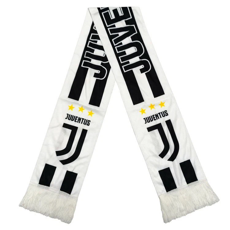 Juventus FC Fan Scarf White Black Stripe Tassel