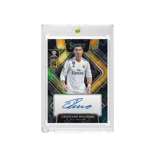 Cristiano Ronaldo Real Madrid 1/1 Printed‑Signature Collectible Card, Panini Select Inspired Fan‑Made Card with Magnetic One‑Touch Holder