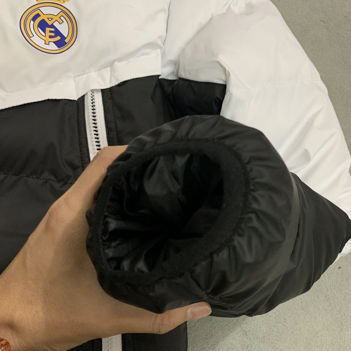 Real Madrid CF Men Full‑Zip Color Block Padded Hooded Jacket Winter Football Outerwear