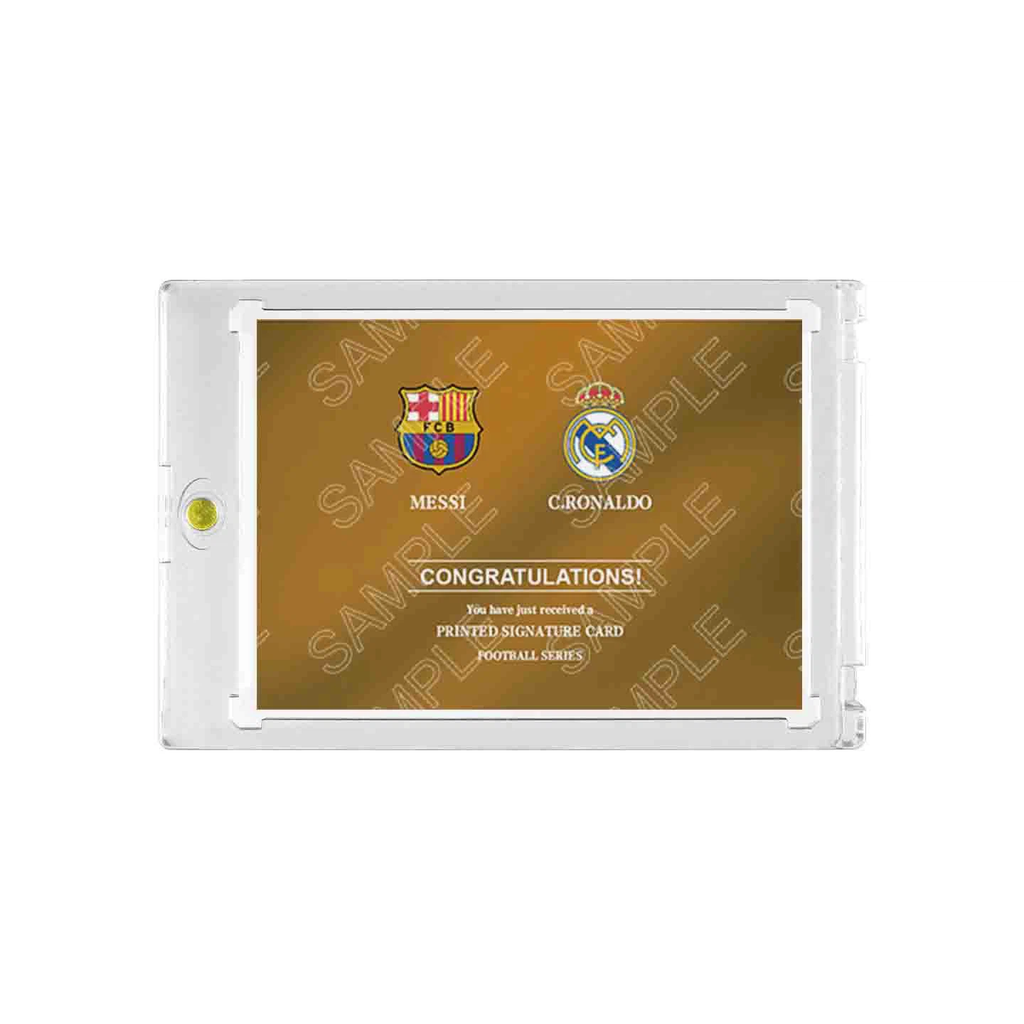 Messi vs Ronaldo Dual Printed Signature Football Trading Card, Barcelona vs Real Madrid, Magnetic One‑Touch Holder
