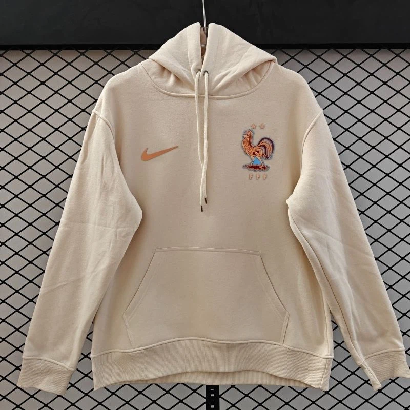 Nike France National Team Men’s Pullover Hoodie, FFF France Football Fan Sweatshirt, Cream