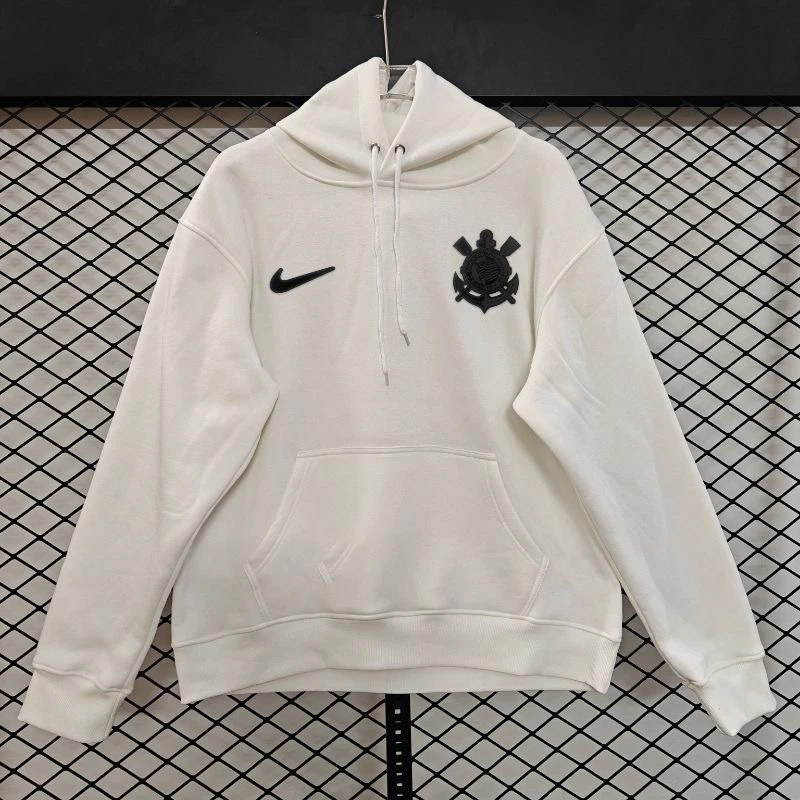 Nike SC Corinthians Paulista Men’s Pullover Hoodie, Corinthians Football Fan Sweatshirt, White / Cream