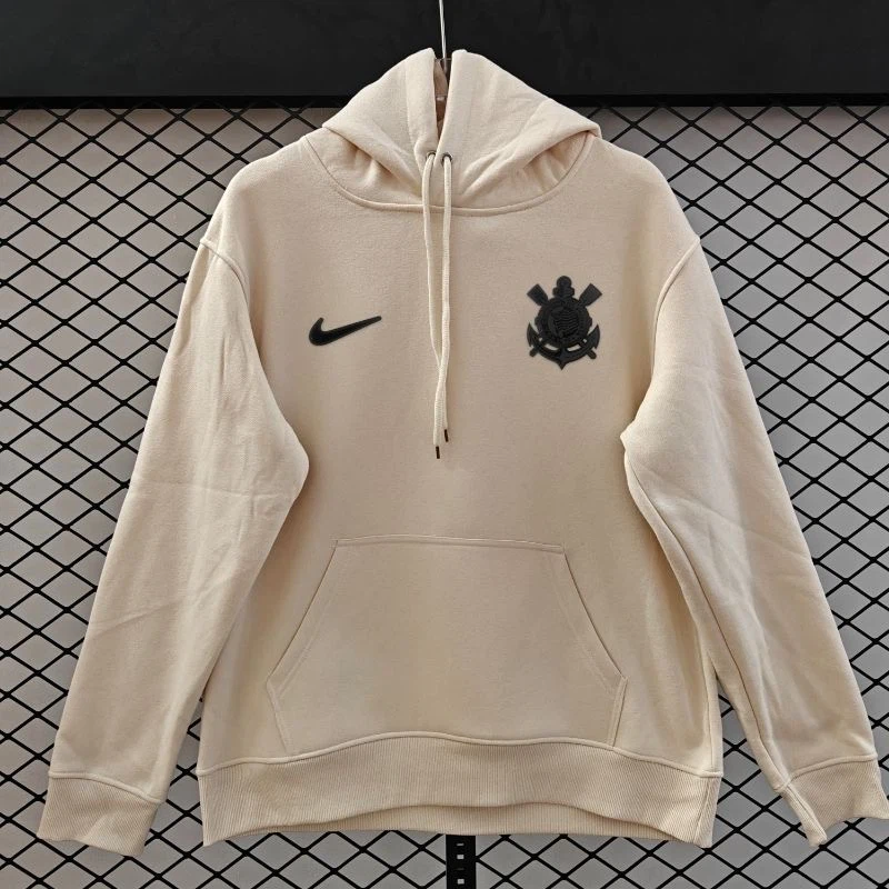 Nike SC Corinthians Paulista Men’s Pullover Hoodie, Corinthians Football Fan Sweatshirt, White / Cream