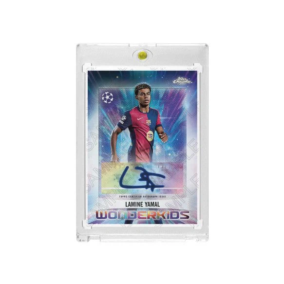 Lamine Yamal FC Barcelona Topps Chrome Wonderkids Printed‑Signature Collectible Card, Fan‑Made Card with Magnetic One‑Touch Holder