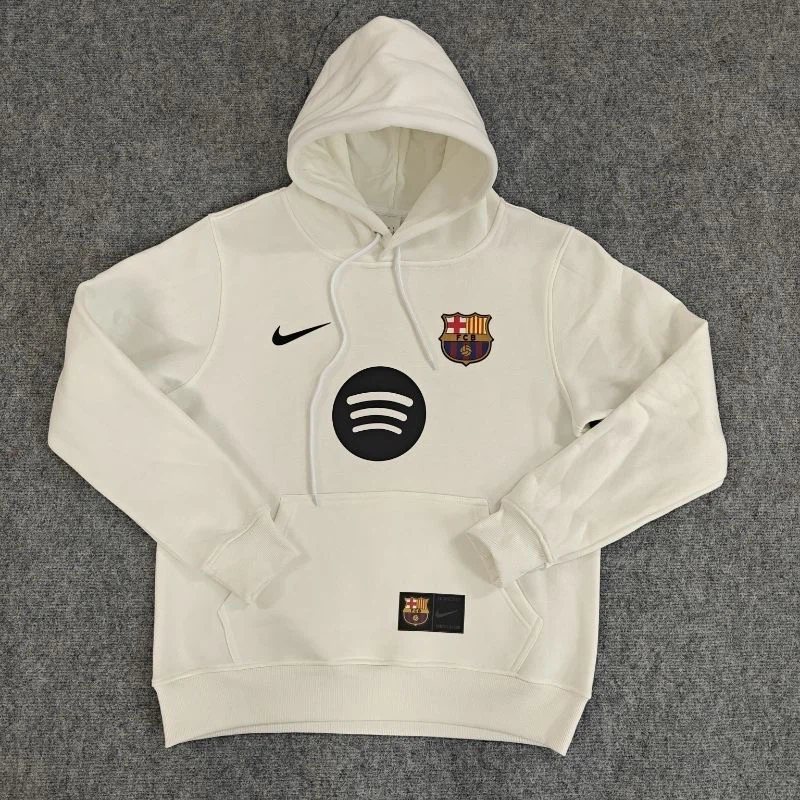 Nike FC Barcelona Men’s Pullover Hoodie, Barca Football Fan Sweatshirt, Off‑White