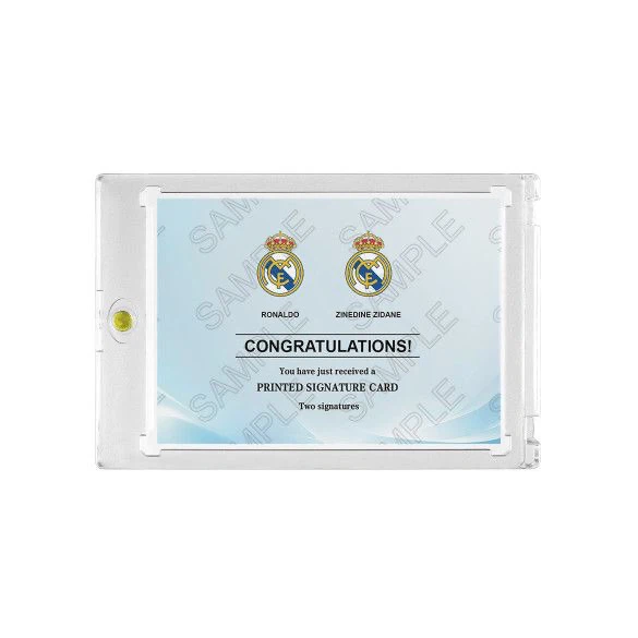Ronaldo Nazário & Zinedine Zidane Real Madrid Topps Chrome Dual Printed‑Signature Collectible Card, Fan‑Made Card with Magnetic One‑Touch Holder