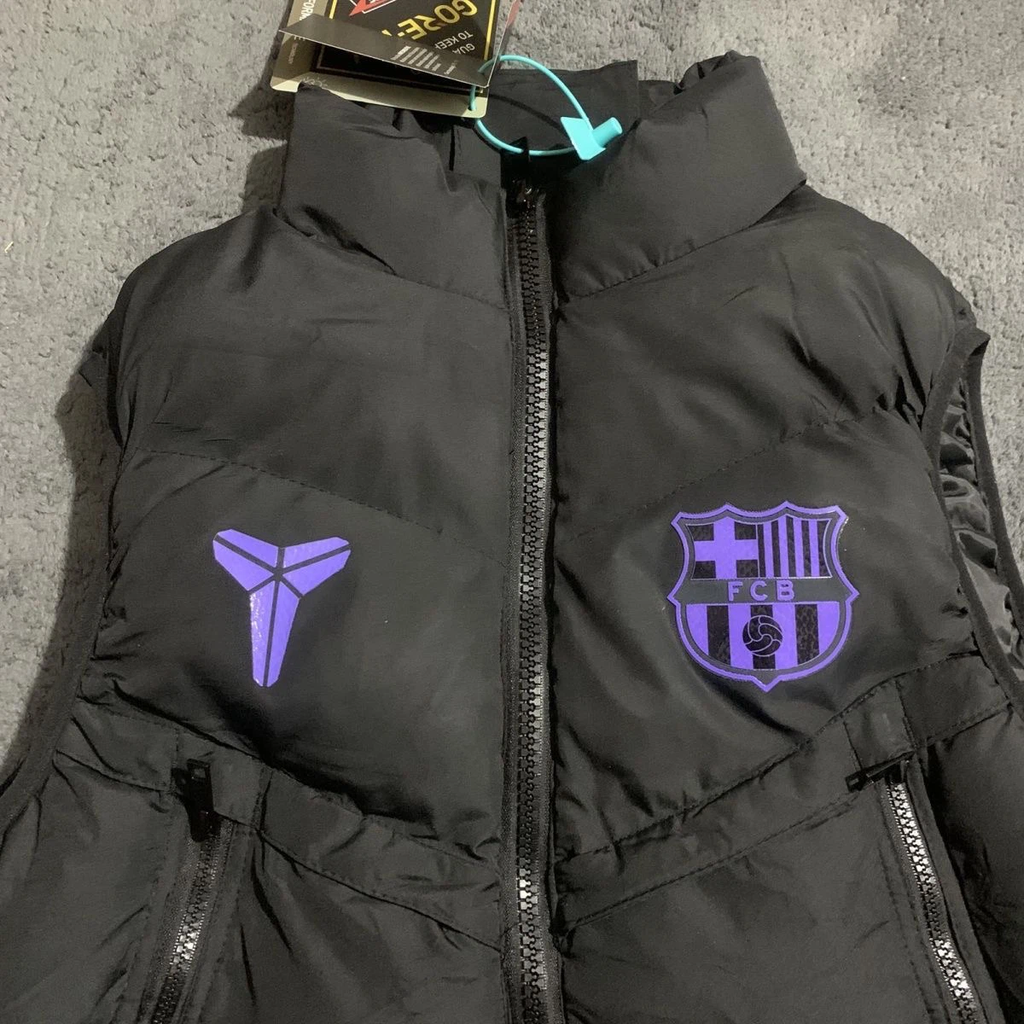 FC Barcelona Men Full‑Zip Black Padded Stand Collar Football Training Vest
