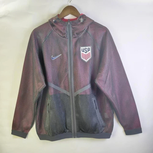 2026 National Team Mesh Hooded Windbreaker Jacket Full‑Zip Football Training Arrival Coat