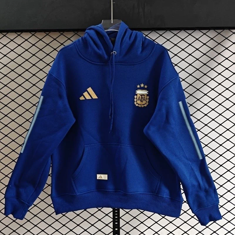Adidas Argentina AFA Men’s Pullover Hoodie, Argentina World Cup Champion Football Fan Sweatshirt, Royal Blue