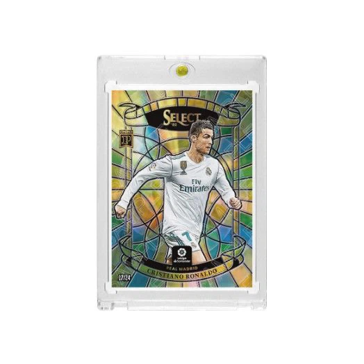 Cristiano Ronaldo Real Madrid 17/24 Stained‑Glass Collectible Card, Panini Select La Liga Fan‑Made Card with Magnetic One‑Touch Holder