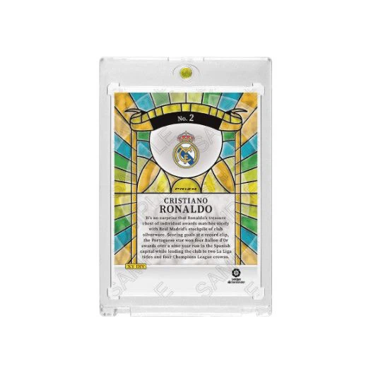 Cristiano Ronaldo Real Madrid 17/24 Stained‑Glass Collectible Card, Panini Select La Liga Fan‑Made Card with Magnetic One‑Touch Holder