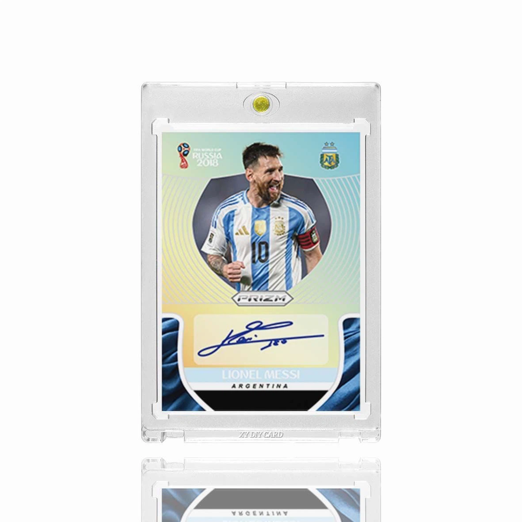 Lionel Messi Argentina 2018 World Cup Prizm‑Style 1/1 Printed‑Signature Collectible Card, Fan‑Made Card with Magnetic One‑Touch Holder