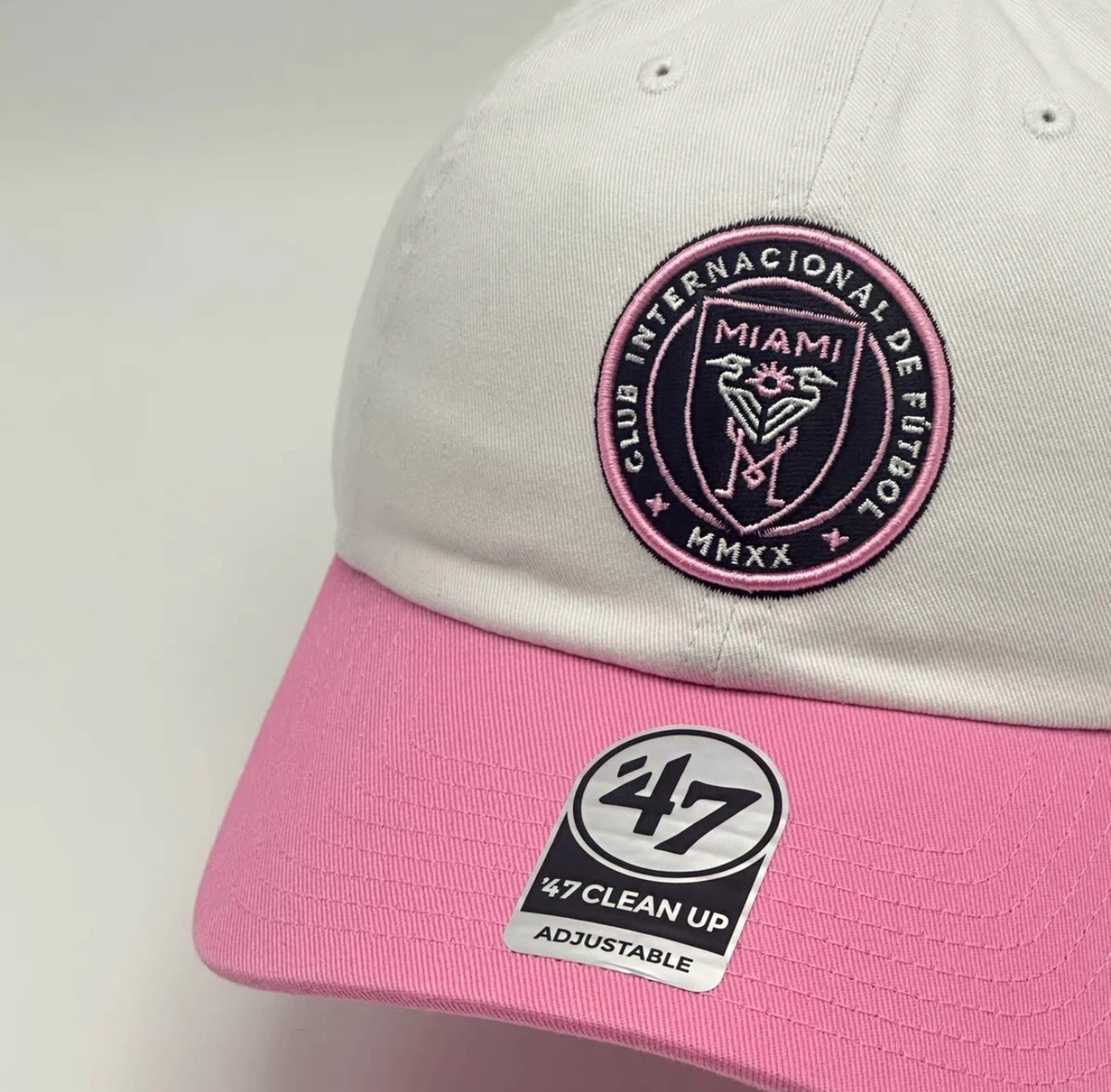 47 Brand Inter Miami CF Two‑Tone Dad Hat, Embroidered Club Crest Adjustable Soccer Fan Baseball Cap