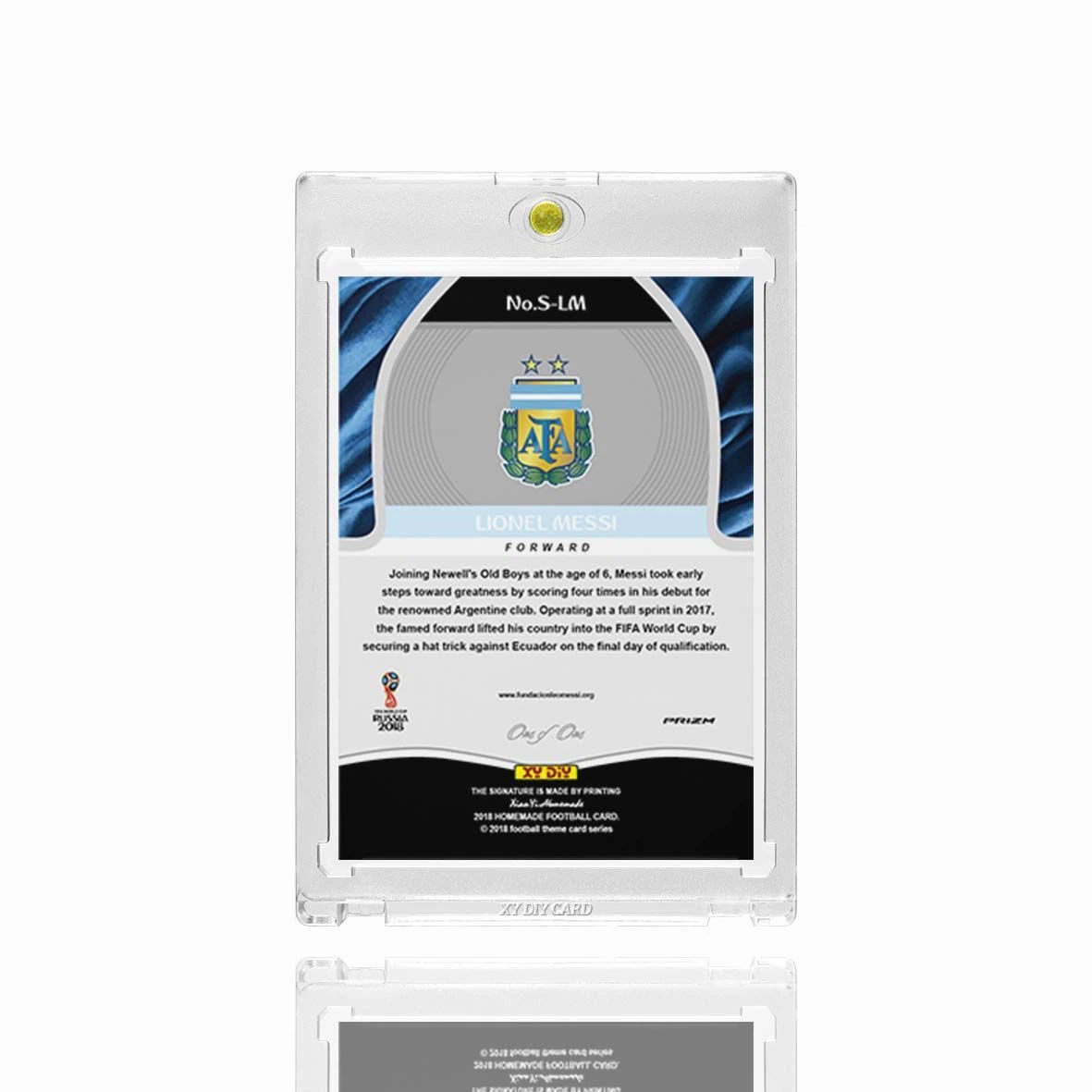 Lionel Messi Argentina 2018 World Cup Prizm‑Style 1/1 Printed‑Signature Collectible Card, Fan‑Made Card with Magnetic One‑Touch Holder