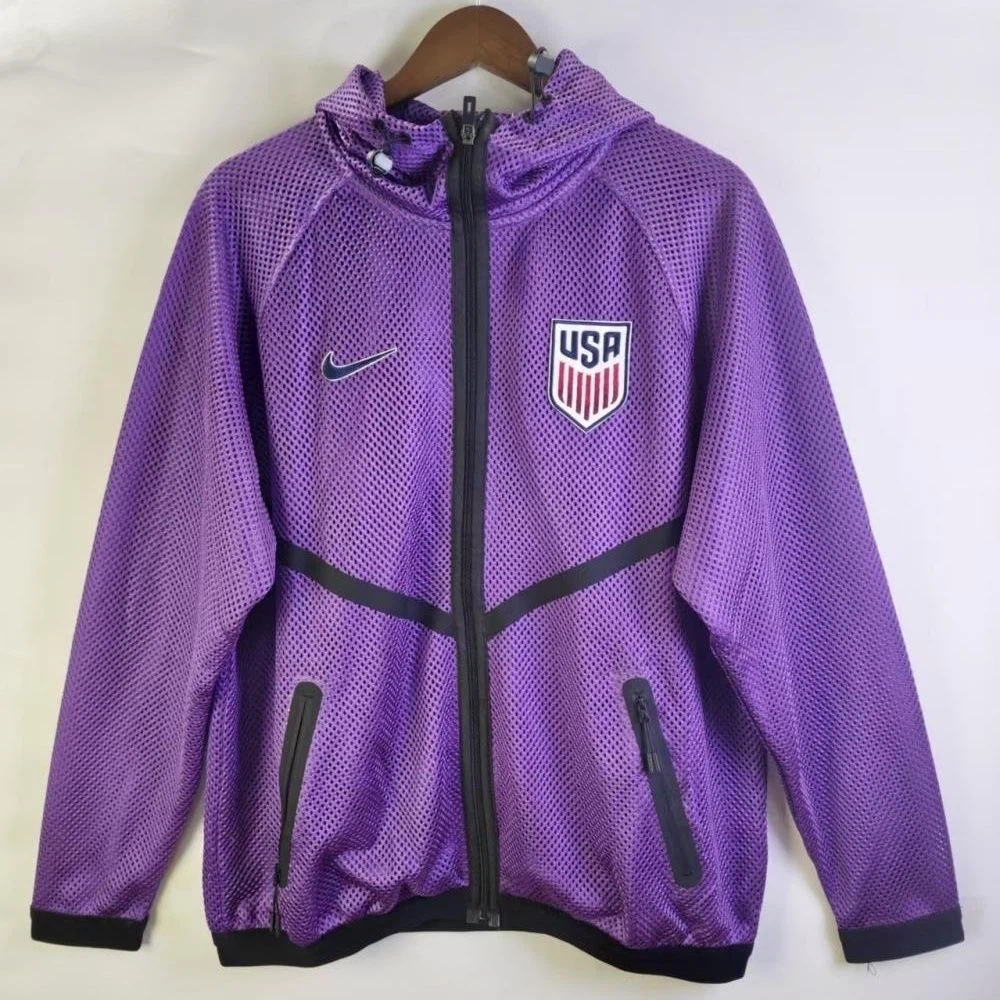 2026 National Team Mesh Hooded Windbreaker Jacket Full‑Zip Football Training Arrival Coat