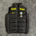 Brazil CBF Men Full‑Zip Black Sponsor Print Padded Football Training Vest