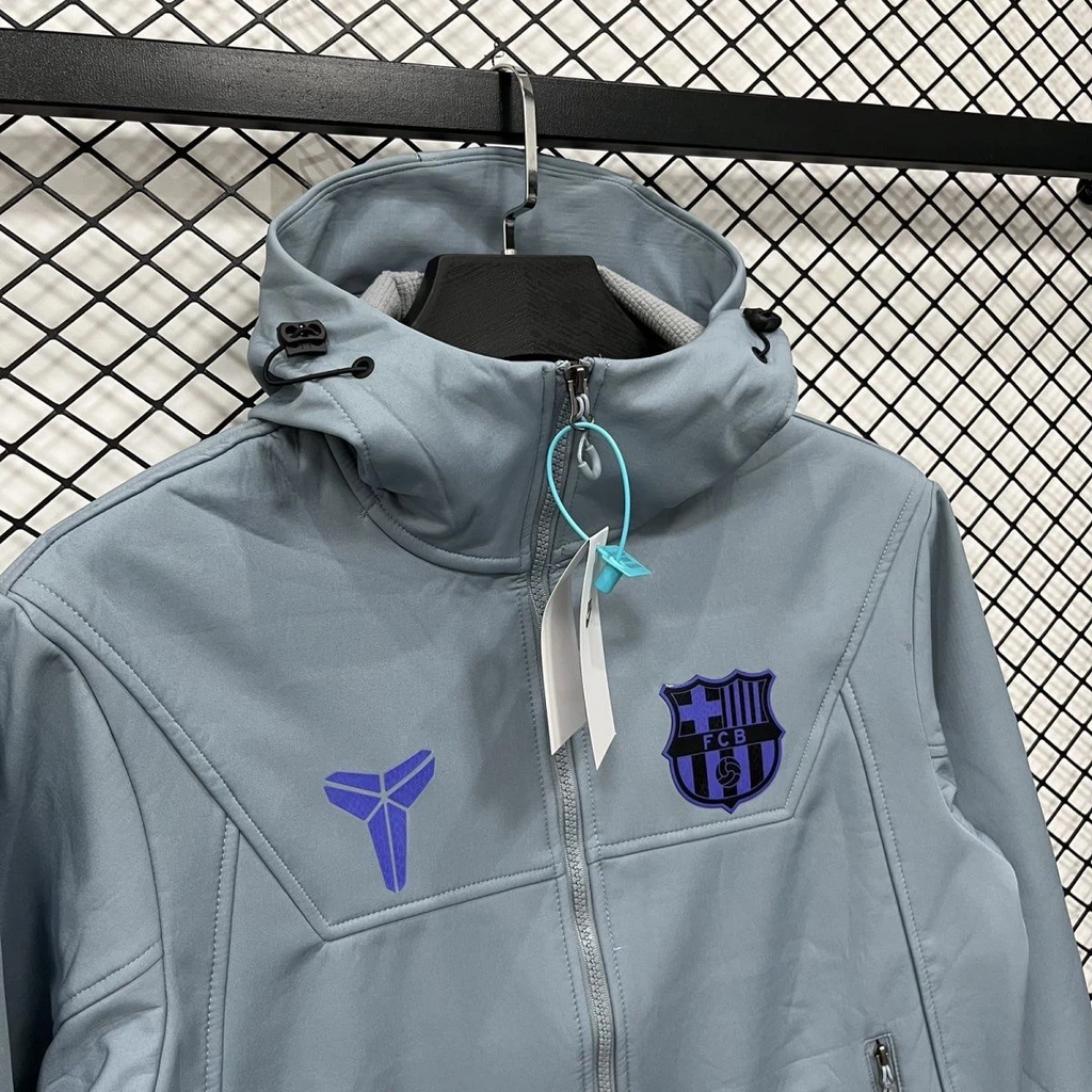FC Barcelona Men Full‑Zip Softshell Hooded Jacket Windproof Soccer Outerwear
