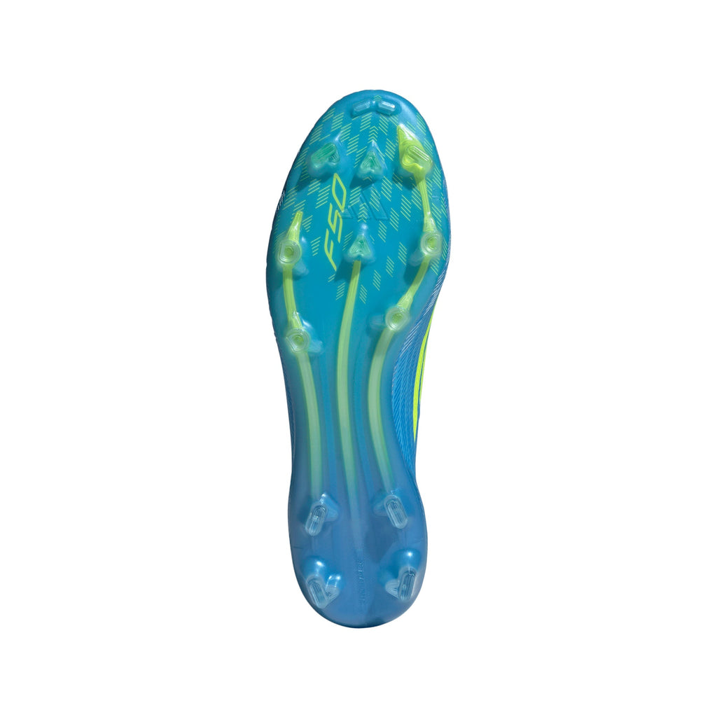 adidas F50 Elite Laceless FG Firm Ground Soccer Cleats- Lucid Ray Blue / Team Solar Yellow 2 / Lucid Aquamarine