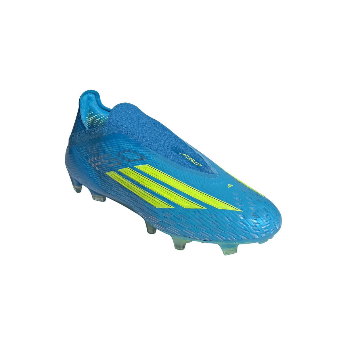 adidas F50 Elite Laceless FG Firm Ground Soccer Cleats- Lucid Ray Blue / Team Solar Yellow 2 / Lucid Aquamarine