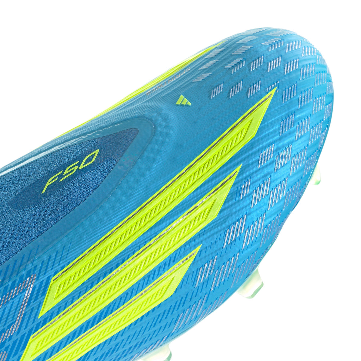 adidas F50 Elite Laceless FG Firm Ground Soccer Cleats- Lucid Ray Blue / Team Solar Yellow 2 / Lucid Aquamarine