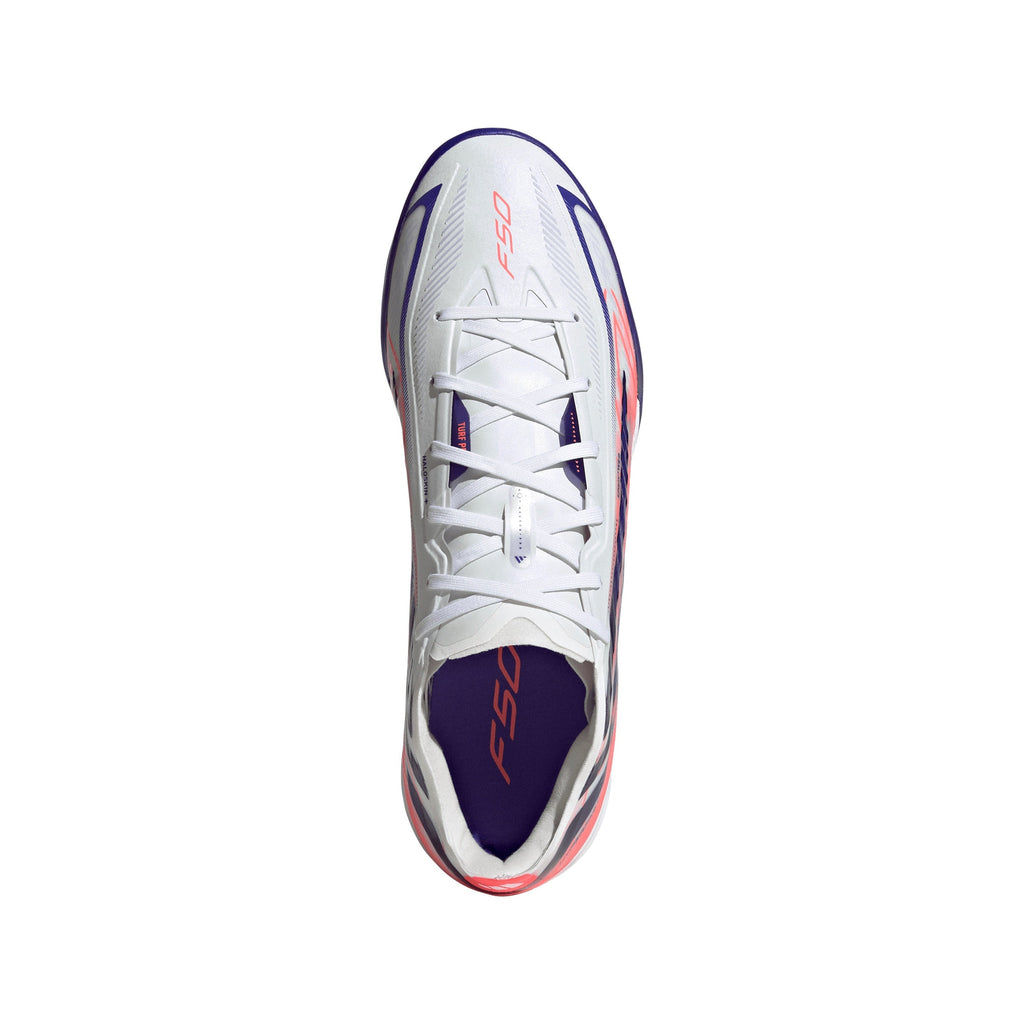 adidas F50 Hyperfast Pro TF Turf Soccer Cleats - Cloud White / Solar Purple / Solar Turbo