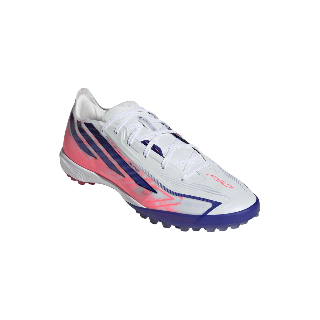 adidas F50 Hyperfast Pro TF Turf Soccer Cleats - Cloud White / Solar Purple / Solar Turbo