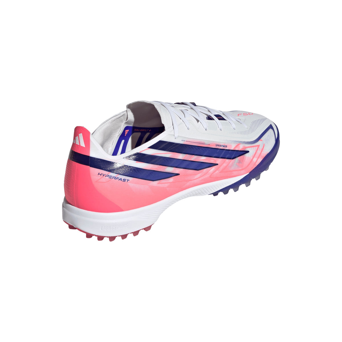 adidas F50 Hyperfast Pro TF Turf Soccer Cleats - Cloud White / Solar Purple / Solar Turbo